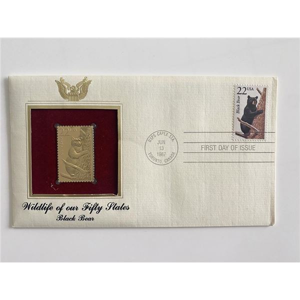Wildlife of Our Fifty States: Black Bear Gold Stamp Replica First Day Cover