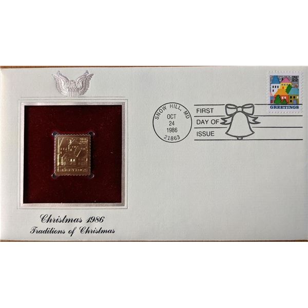 Christmas 1986 Traditions of Christmas Gold Stamp Replica First Day Cover