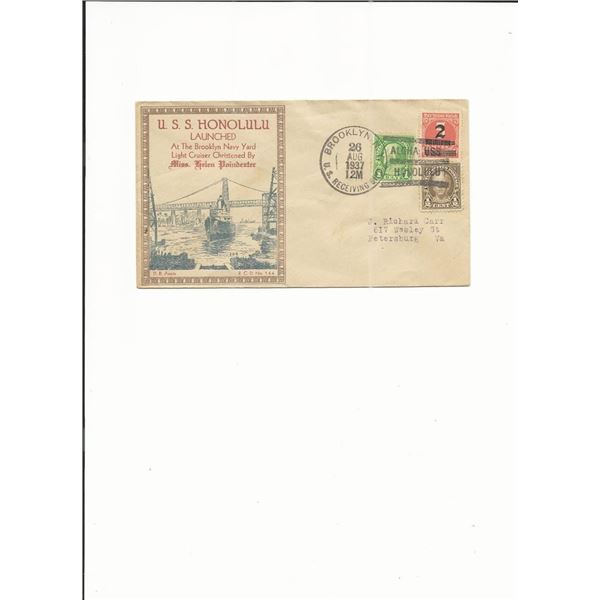 U.S.S. Honolulu - Ship  Cover  for launching of the USS Honolulu- 1937 - Brooklyn, NY