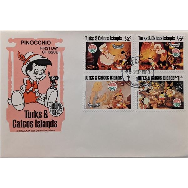 Turks & Caicos 1980 Pinocchio Souvenir First Day Cover
