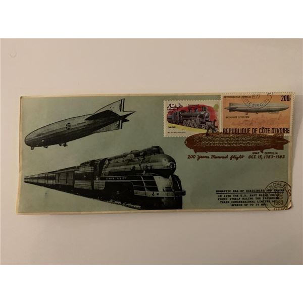 Romantic Era of Dirigibles and Trains - First Day Cover - ZMC-2 U.S. Navy Blimp & Passenger Train Co