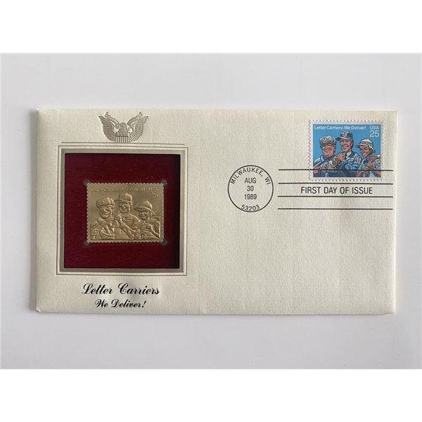 Letter Carriers We Deliver! Gold Stamp Replica First Day Cover