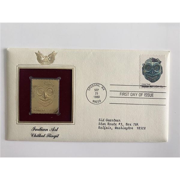 Indian Art: Chilkat Tlingit Gold Stamp Replica First Day Cover