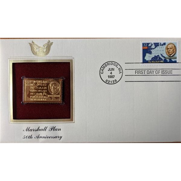 Marshall Plan 50th Anniversary Gold Stamp Replica First Day Cover