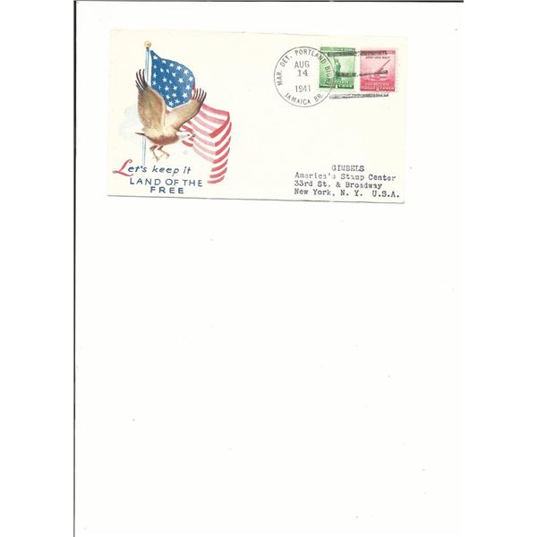 US WWII Patriotic First Day Cover -  "Mar. Det. Portland Bight Jamaica BR." Cancel - 1941