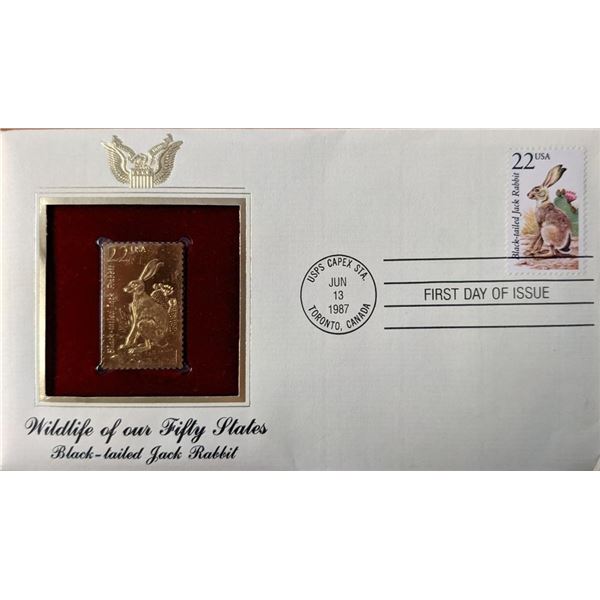 Wildlife of Our Fifty States Black Tailed Jack Rabbit Gold Stamp Replica First Day Cover
