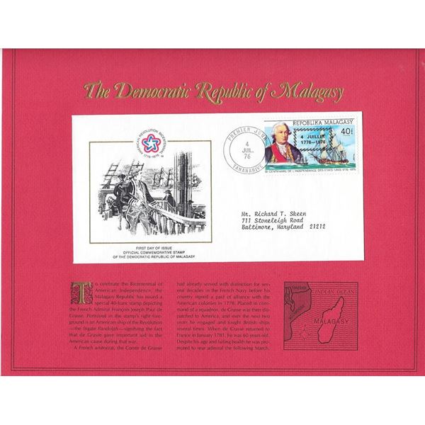 The Democratic Republic of Malagasy - American Bicentennial Commemorative FDC