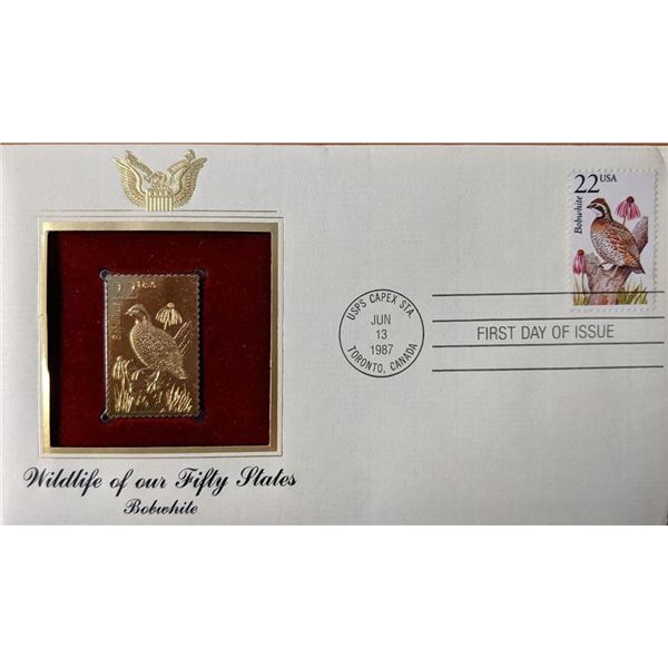 Wildlife Of Our Fifty States Bobwhite Gold Stamp Replica First Day Cover