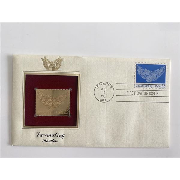 Lacemaking Honiton Gold Stamp Replica First Day Cover