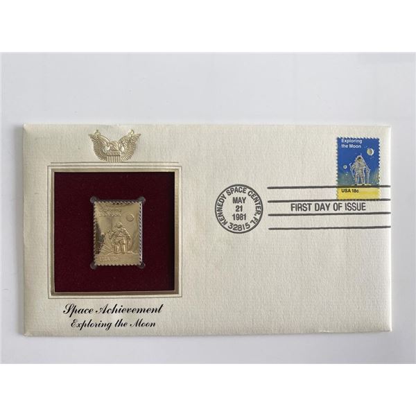 Space Achievement Exploring the Moon Gold Stamp Replica First Day Cover