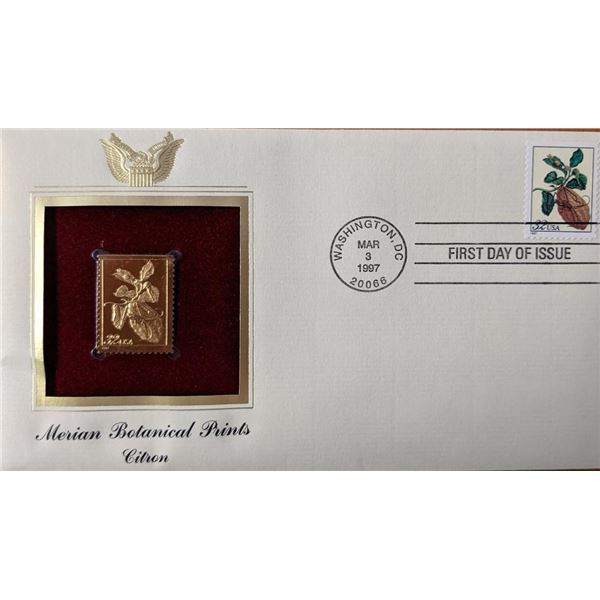 Merian Botanical Prints Citron Gold Stamp Replica First Day Cover