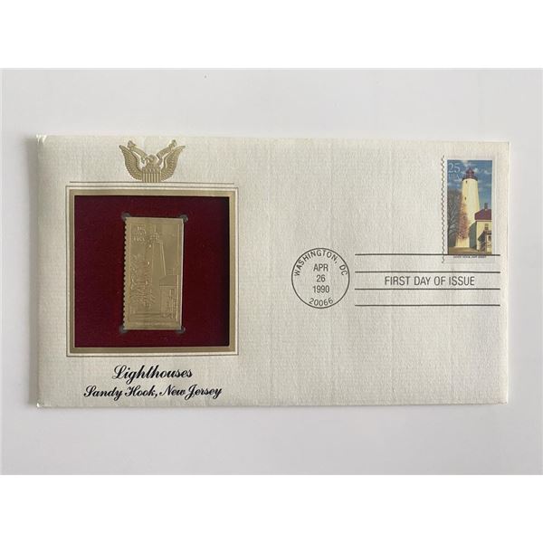 Lighthouses Sandy Hook, New Jersey Gold Stamp Replica First Day Cover