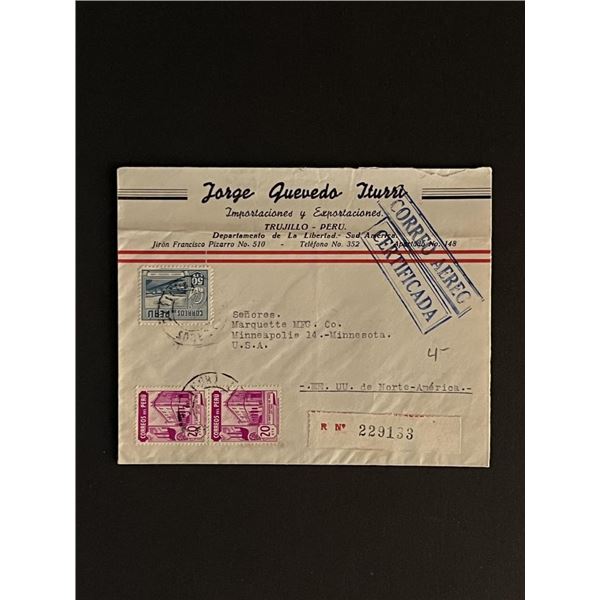 1945 Peru to US Stamped Envelope