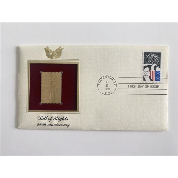 Bill of Rights 200th Anniversary Gold Stamp Replica First Day Cover