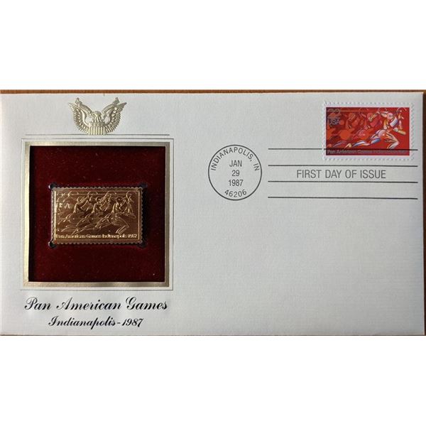 Pan American Games Indianapolis 1987 Gold Stamp Replica First Day Cover