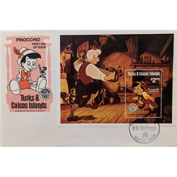 Turks & Caicos 1980 Pinocchio Souvenir First Day Cover