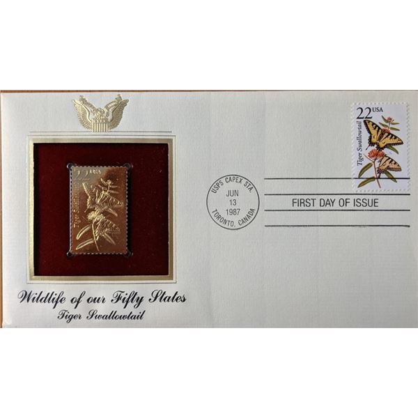Wildlife of Our Fifty States Tiger Swallowtail Gold Stamp Replica First Day Cover