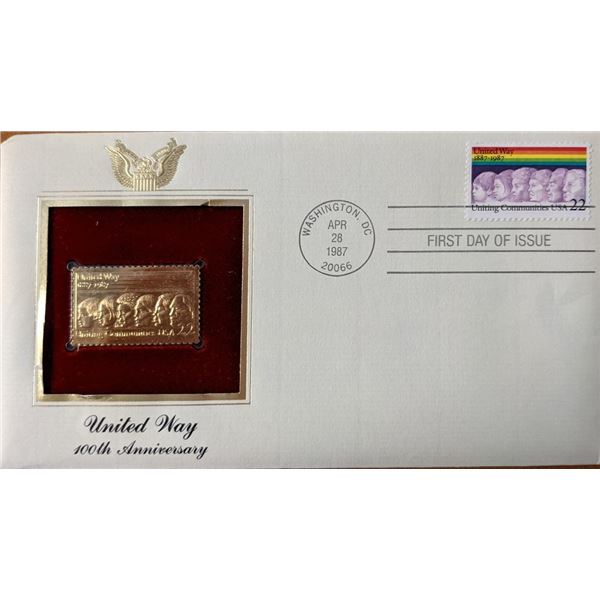 United Way 100th Anniversary Gold Stamp Replica First Day Cover