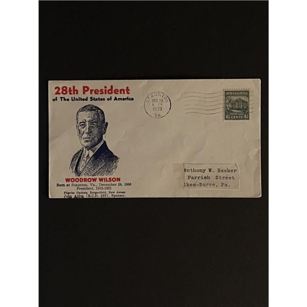 1939 Commemorative 28th President Woodrow Wilson First Day Cover