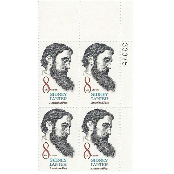 Sidney Lanier American Poet Plate Block