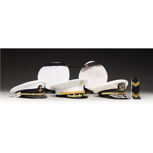 3 US NAVY AND US MARINE CORPS OFFICER HATS & MORE.