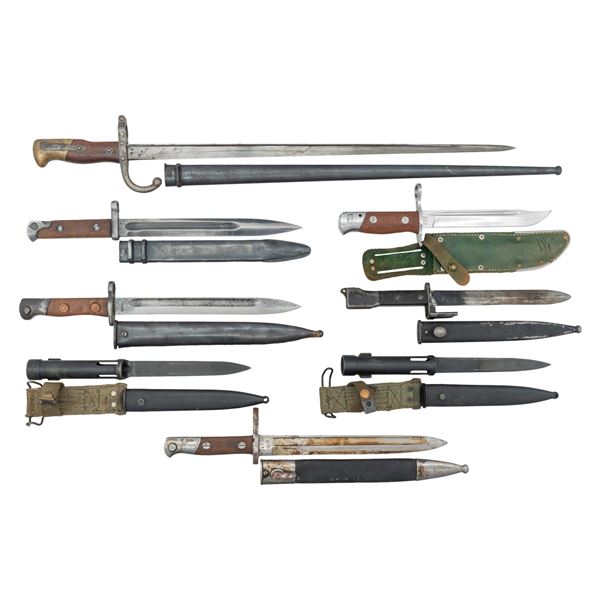 LOT OF 8 FOREIGN MILITARY RIFLE BAYONETS.