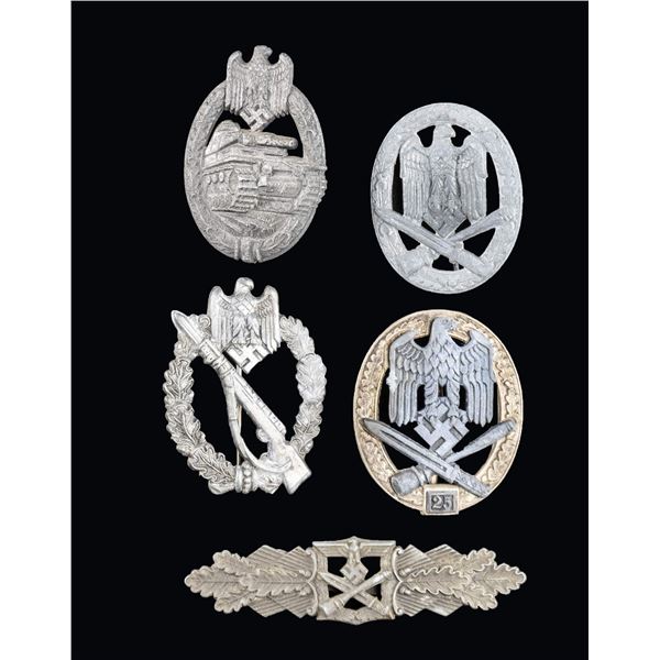 5 WWII GERMAN ARMY BADGES.