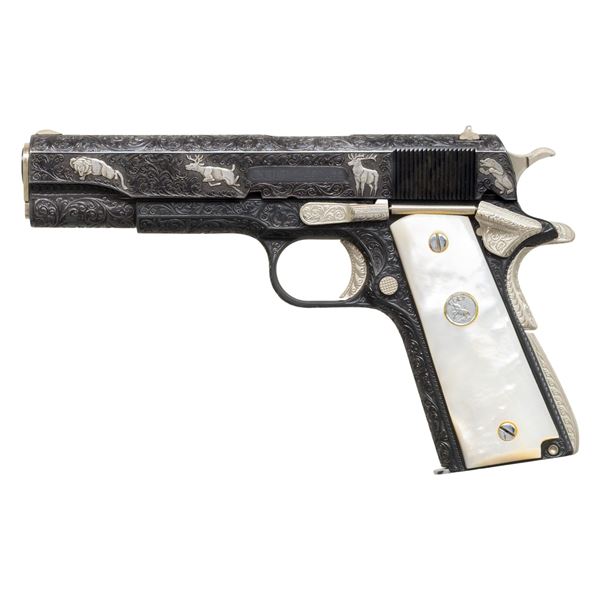 FULLY ENGRAVED 1953 COLT .38 SUPER SEMI-AUTO