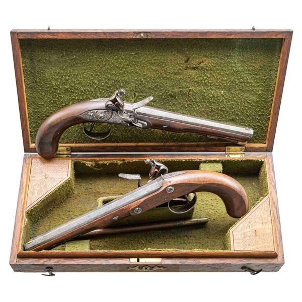 PAIR OF "AS FOUND" FLINTLOCK DUELLING OR HOLSTER