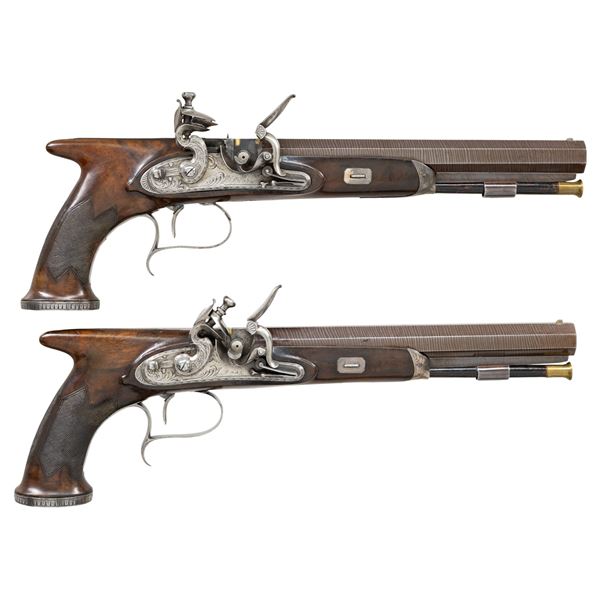 PAIR OF FINE QUALITY SAWHANDLE FLINTLOCK DUELLING