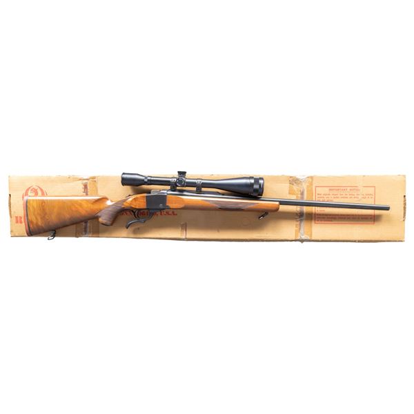 SCOPED RUGER No. 1-B FALLING BLOCK RIFLE.