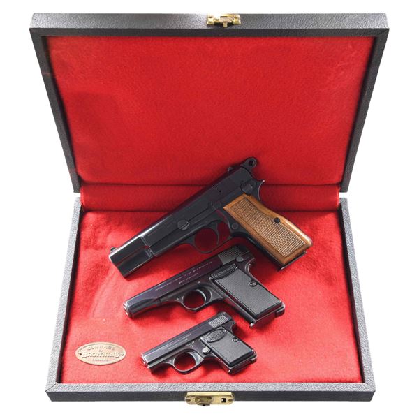 BROWNING GRADE ONE CASED THREE PISTOL SET.