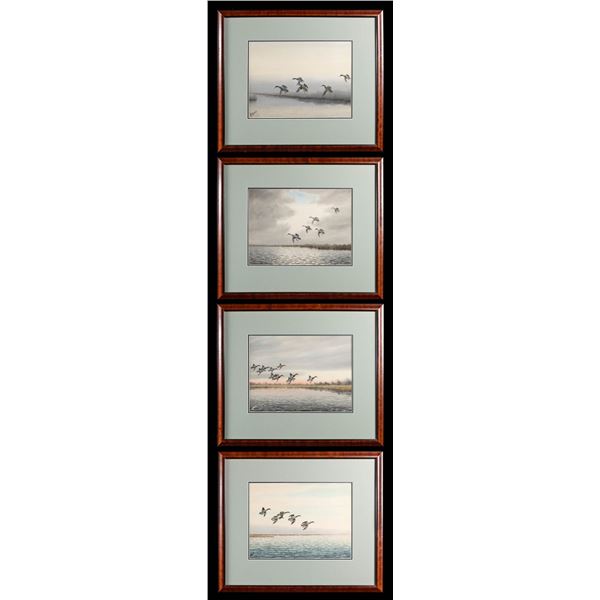 4 ORIGINAL WATERFOWL WATERCOLORS BY J.D. KNAP.