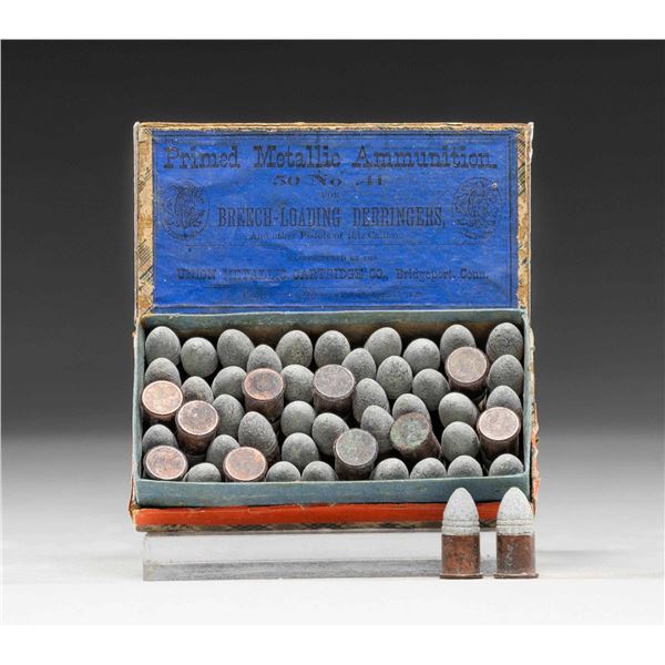 ANTIQUE BLUE LABEL BOX OF UMC 41 SHORT RF AMMO.