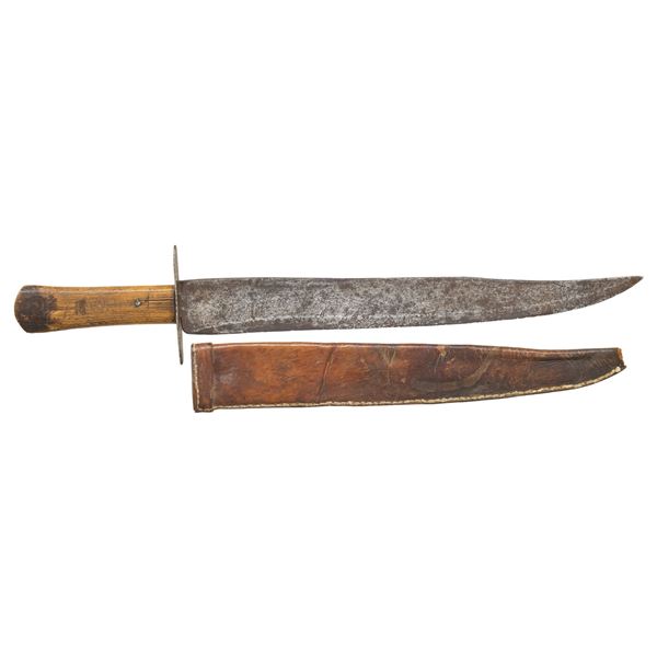 LARGE CONFEDERATE CLIP POINT BOWIE KNIFE & SHEATH.