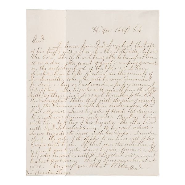 WARTIME ROBERT E LEE AUTOGRAPH LETTER SIGNED.