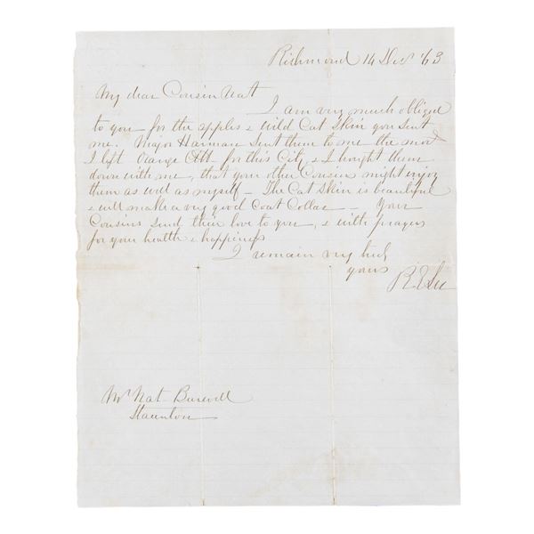 WARTIME ROBERT E LEE AUTOGRAPH LETTER SIGNED.