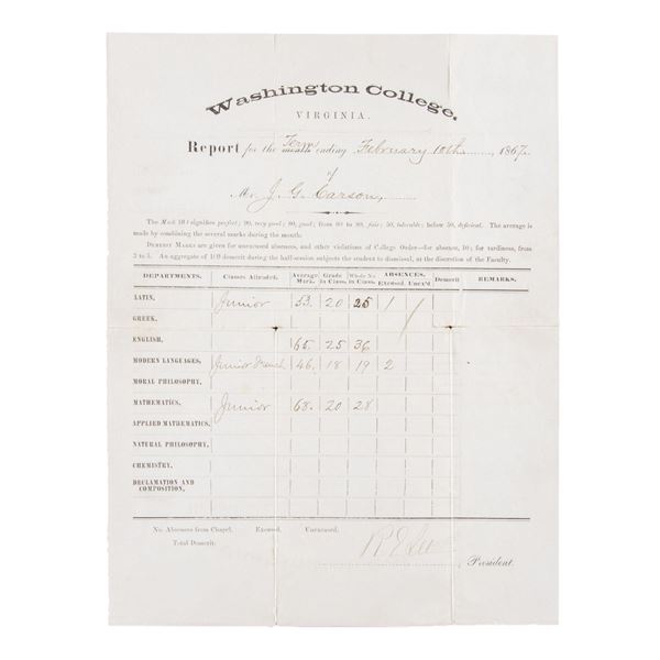 SCARCE ROBERT E LEE SIGNED WASHINGTON COLLEGE