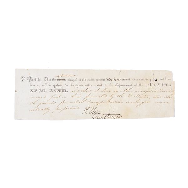ROBERT E LEE SIGNED RECEIPT, ST LOUIS, 1838.