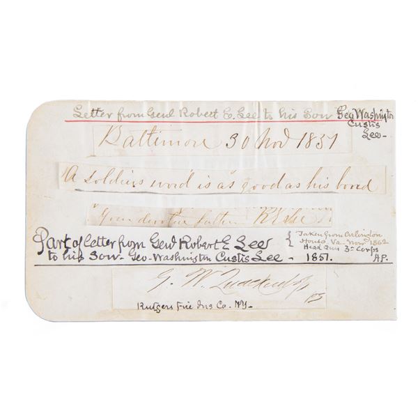 ROBERT E LEE PORTION OF AUTOGRAPH LETTER TO CUSTIS