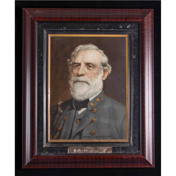 ENAMELED TIN ADVERTISING SIGN OF ROBERT E LEE IN
