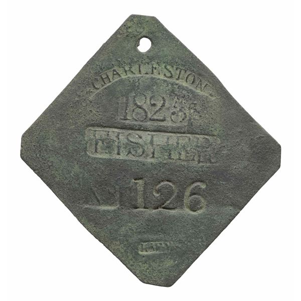 SLAVE HIRE TAG, CHARLESTON, FISHER, 1823.
