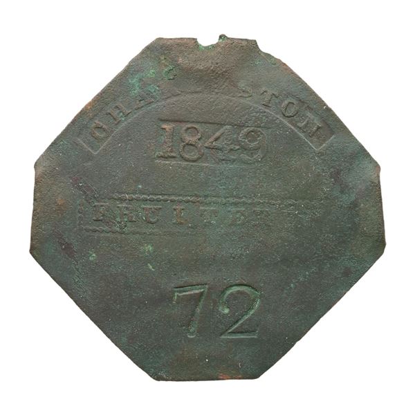 RARE SLAVE HIRE TAG, FRUITERER, 1849.