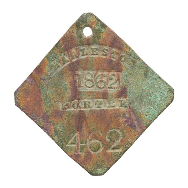 CIVIL WAR DATED SLAVE HIRE TAG, CHARLESTON,