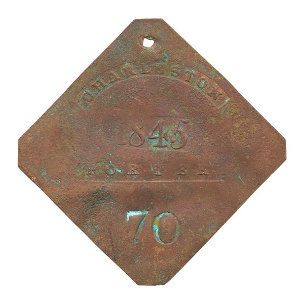 SLAVE HIRE TAG, CHARLESTON, PORTER, 1845.