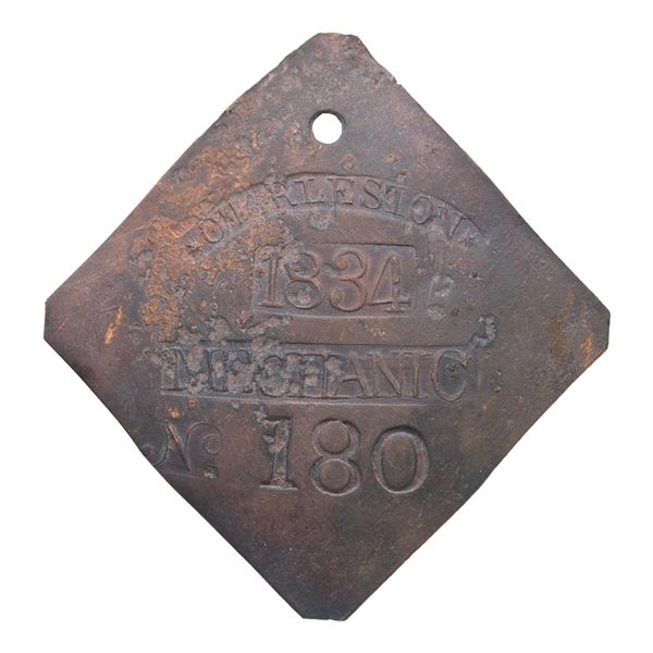 SLAVE HIRE TAG, CHARLESTON, MECHANIC, 1834.