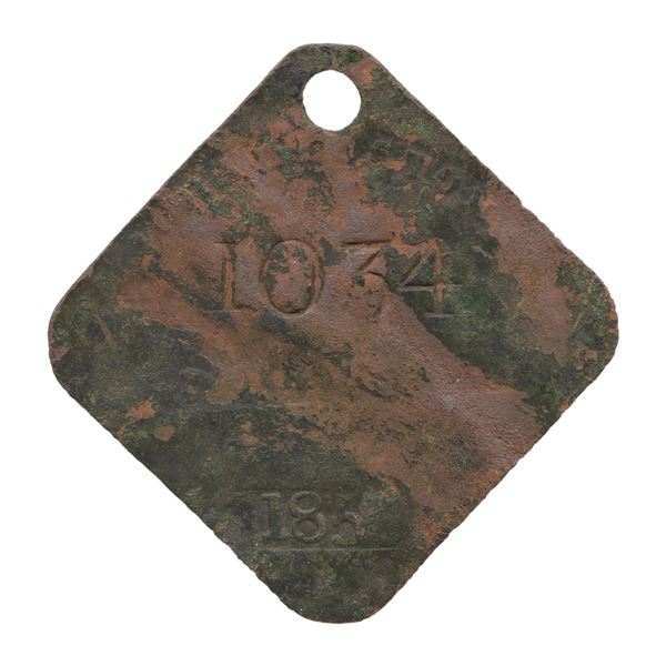 SLAVE HIRE TAG, CHARLESTON, PORTER, 1850.