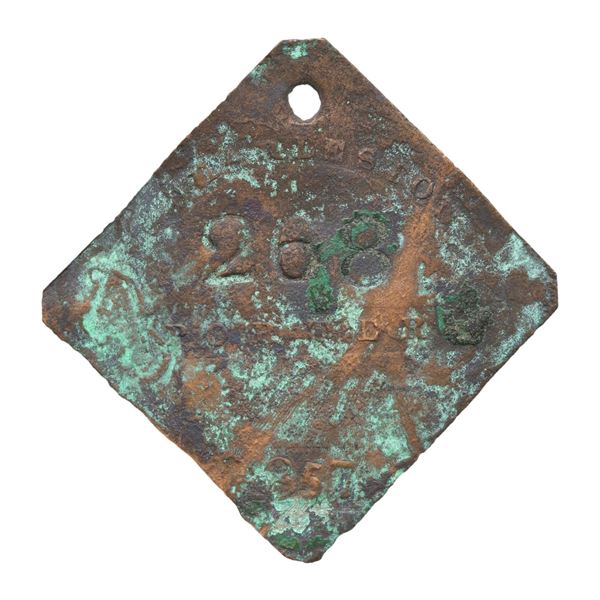 SLAVE HIRE TAG, CHARLESTON, PORTER, 1857.
