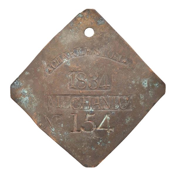 SLAVE HIRE TAG, CHARLESTON, MECHANIC, 1834.
