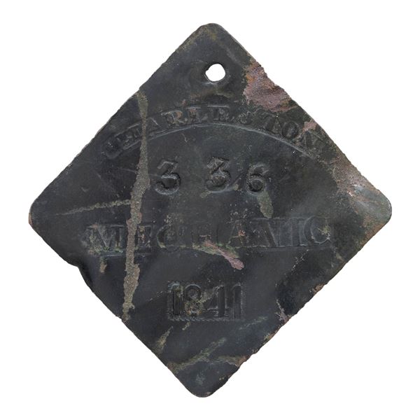 SLAVE HIRE TAG, CHARLESTON, MECHANIC, 1841.